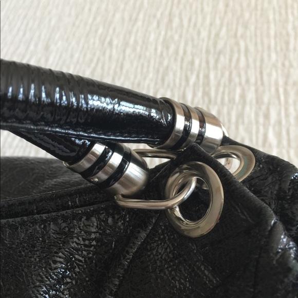 EUC Stuart Weitzman black hobo distressed patent leather satchel - Picture 9 of 14